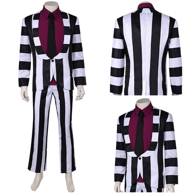 Beetlejuice schwarz weiß gestreift Anzug Cosplay Kostüm