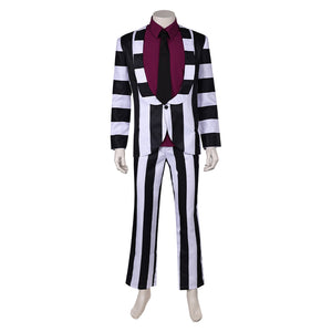 Beetlejuice schwarz weiß gestreift Anzug Cosplay Kostüm