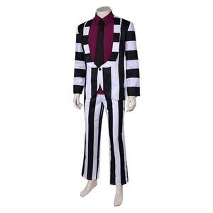 Beetlejuice schwarz weiß gestreift Anzug Cosplay Kostüm