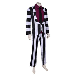 Beetlejuice schwarz weiß gestreift Anzug Cosplay Kostüm