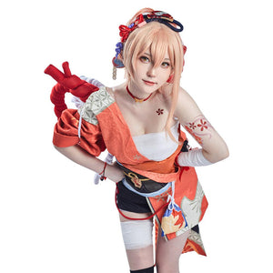 Genshin Impact Yoimiya Kostüm Cosplay Halloween Karneval Outfits