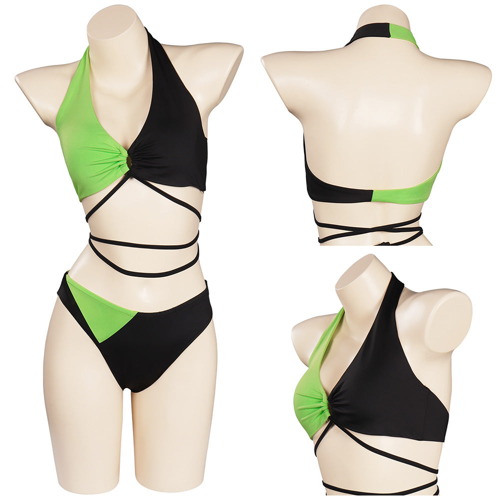 Kim Possible Shego Badeanzug Erwachsene Cosplay Kostüm 2tlg. Bikini Bademode