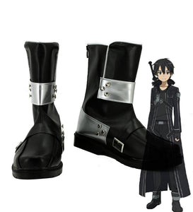 SAO Sword Art Online Anime Kirigaya Kazuto Cosplay Kirito Schuhe Stiefel Schwarz