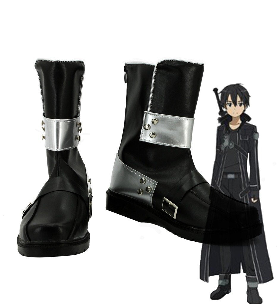 SAO Sword Art Online Anime Kirigaya Kazuto Cosplay Kirito Schuhe Stiefel Schwarz