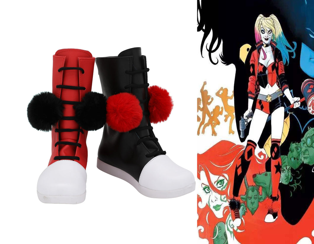Batman Harley Quinn Stiefel Cosplay Schuhe Stiefel ROT SCHWARZ