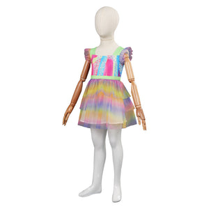 Margot Robbie Kinder 2023 Barbie gedruckt Ärmellos Kleid Cosplay Kostüm