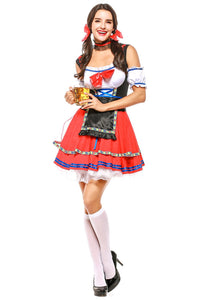 Damen Dirndl Trachtenkleid für Oktoberfest Karneval Kostüm Erwachsene Rot