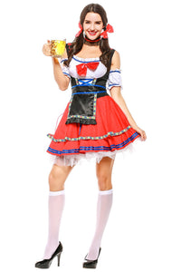 Damen Dirndl Trachtenkleid für Oktoberfest Karneval Kostüm Erwachsene Rot