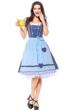 Damen Dirndl Trachtenkleid mit Schürze für Oktoberfest Karneval Kostüm M-XXXL