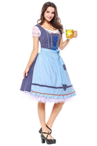 Damen Dirndl Trachtenkleid mit Schürze für Oktoberfest Karneval Kostüm M-XXXL