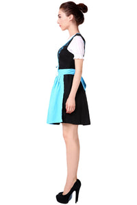 Oktoberfest Dirndl Damen Trachtenkleid mit Schürze Cosplay Kostüm Blau Rot