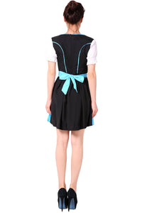 Oktoberfest Dirndl Damen Trachtenkleid mit Schürze Cosplay Kostüm Blau Rot