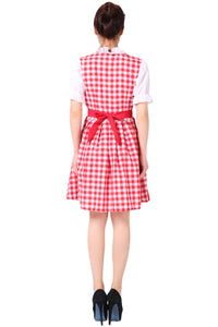 Oktoberfest Dirndl Damen Trachtenkleid mit Schürze Cosplay Kostüm Blau Rot