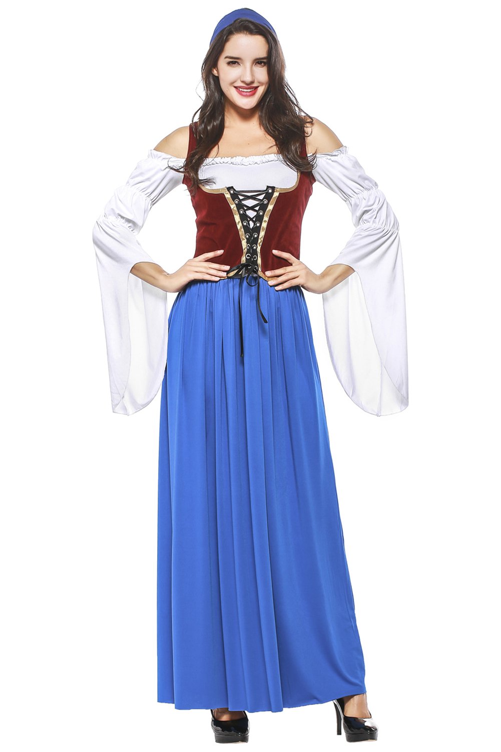 Oktoberfest Dirndl Damen Trachtenkleid mit Schürze Cosplay Kostüm 2 Version