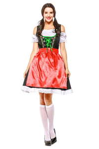 Oktoberfest Dirndl Damen Trachtenkleid mit Schürze Cosplay Kostüm 2 Version