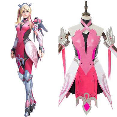 Overwatch Mercy Angela Ziegler Cosplay Kostüm Rosa Kleid