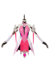 Overwatch Mercy Angela Ziegler Cosplay Kostüm Rosa Kleid