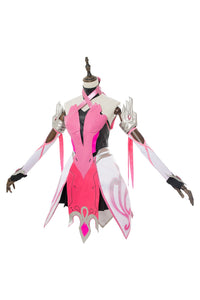 Overwatch Mercy Angela Ziegler Cosplay Kostüm Rosa Kleid