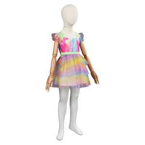 Margot Robbie Kinder 2023 Barbie gedruckt Ärmellos Kleid Cosplay Kostüm
