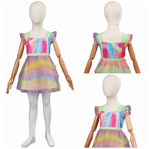 Margot Robbie Kinder 2023 Barbie gedruckt Ärmellos Kleid Cosplay Kostüm