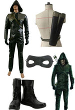 Laden Sie das Bild in den Galerie-Viewer, Green Arrow Oliver Queen Cosplay Kostüm + Blinder Augen Fleck + Stiefel + Köcher