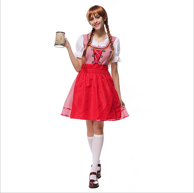 Oktoberfest Dirndl Damen Trachtenkleid mit Schürze Cosplay Kostüm